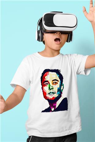 Elon Musk Baskılı Beyaz Unisex Beyaz Çocuk Tişört - Tshirt