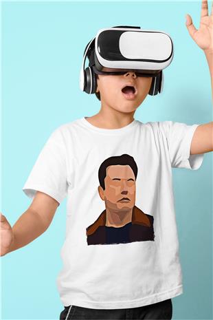 Elon Musk Baskılı Beyaz Unisex Beyaz Çocuk Tişört - Tshirt
