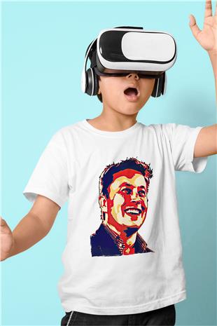 Elon Musk Baskılı Beyaz Unisex Beyaz Çocuk Tişört - Tshirt