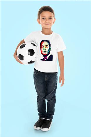 Elon Musk Baskılı Beyaz Unisex Beyaz Çocuk Tişört - Tshirt