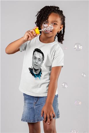 Elon Musk Baskılı Beyaz Unisex Beyaz Çocuk Tişört - Tshirt