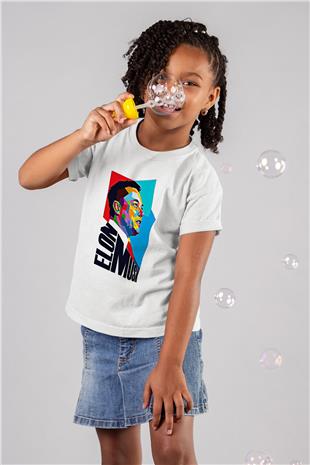Elon Musk Baskılı Beyaz Unisex Beyaz Çocuk Tişört - Tshirt