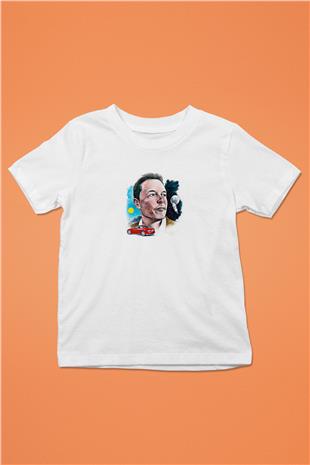 Elon Musk Baskılı Beyaz Unisex Beyaz Çocuk Tişört - Tshirt