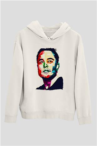Elon Musk Baskılı Beyaz Unisex Kapüşonlu Sweatshirt