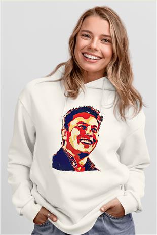 Elon Musk Baskılı Beyaz Unisex Kapüşonlu Sweatshirt