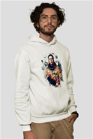 Elon Musk Baskılı Beyaz Unisex Kapüşonlu Sweatshirt