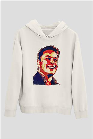 Elon Musk Baskılı Beyaz Unisex Kapüşonlu Sweatshirt