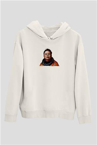 Elon Musk Baskılı Beyaz Unisex Kapüşonlu Sweatshirt