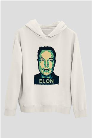 Elon Musk Baskılı Beyaz Unisex Kapüşonlu Sweatshirt