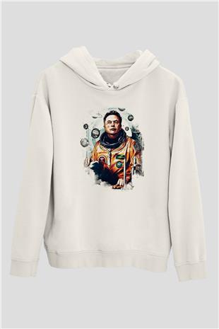 Elon Musk Baskılı Beyaz Unisex Kapüşonlu Sweatshirt