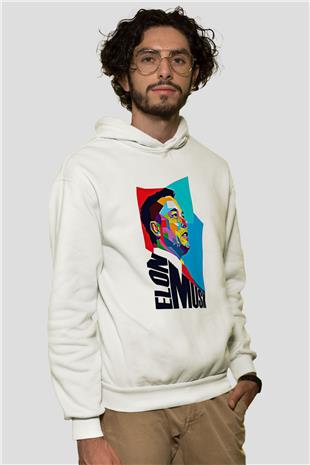 Elon Musk Baskılı Beyaz Unisex Kapüşonlu Sweatshirt