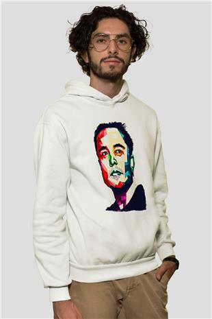 Elon Musk Baskılı Beyaz Unisex Kapüşonlu Sweatshirt