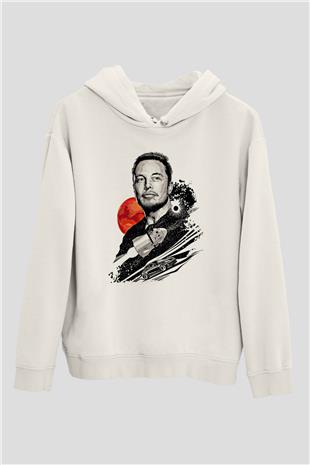 Elon Musk Baskılı Beyaz Unisex Kapüşonlu Sweatshirt