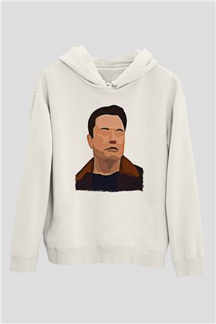 Elon Musk Baskılı Beyaz Unisex Kapüşonlu Sweatshirt