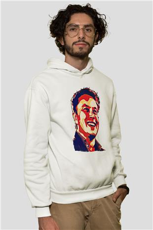 Elon Musk Baskılı Beyaz Unisex Kapüşonlu Sweatshirt