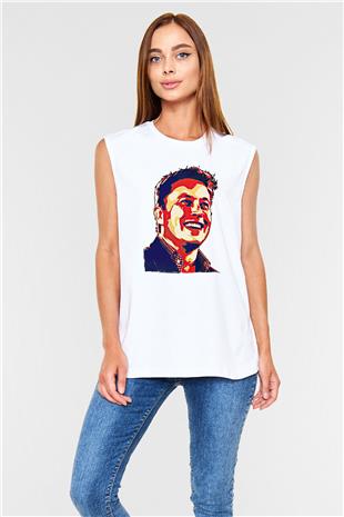Elon Musk Baskılı Beyaz Unisex Kolsuz Tişört - Tshirt