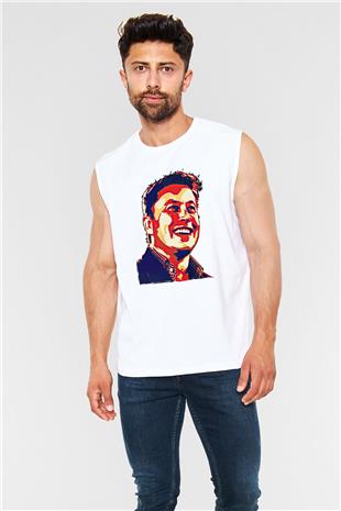 Elon Musk Baskılı Beyaz Unisex Kolsuz Tişört - Tshirt