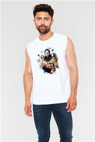 Elon Musk Baskılı Beyaz Unisex Kolsuz Tişört - Tshirt