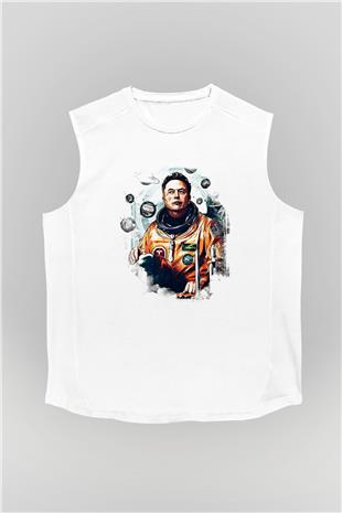 Elon Musk Baskılı Beyaz Unisex Kolsuz Tişört - Tshirt