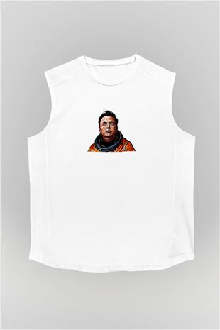 Elon Musk Baskılı Beyaz Unisex Kolsuz Tişört - Tshirt