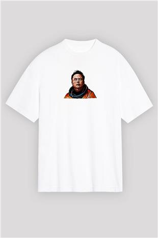 Elon Musk Baskılı Beyaz Unisex Oversize Tişört - Tshirt