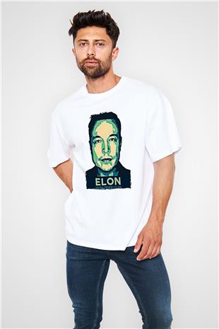 Elon Musk Baskılı Beyaz Unisex Oversize Tişört - Tshirt