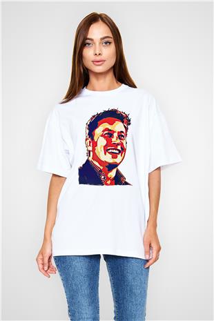 Elon Musk Baskılı Beyaz Unisex Oversize Tişört - Tshirt