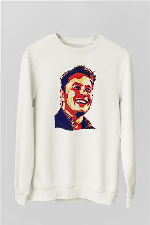 Elon Musk Baskılı Beyaz Unisex Sweatshirt