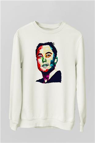 Elon Musk Baskılı Beyaz Unisex Sweatshirt