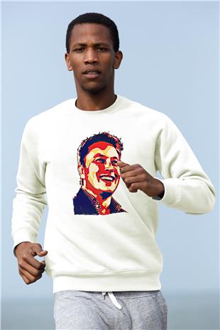 Elon Musk Baskılı Beyaz Unisex Sweatshirt