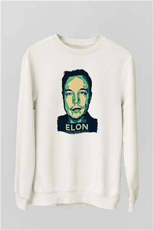 Elon Musk Baskılı Beyaz Unisex Sweatshirt