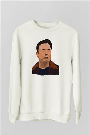 Elon Musk Baskılı Beyaz Unisex Sweatshirt