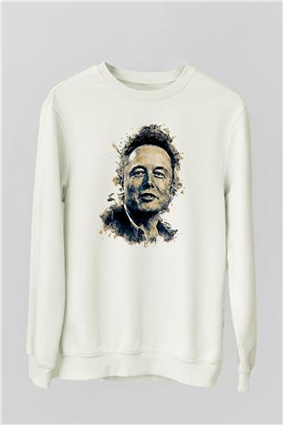 Elon Musk Baskılı Beyaz Unisex Sweatshirt