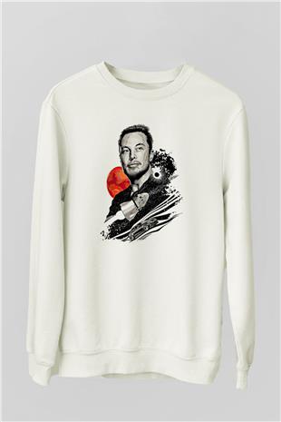 Elon Musk Baskılı Beyaz Unisex Sweatshirt