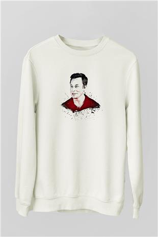Elon Musk Baskılı Beyaz Unisex Sweatshirt