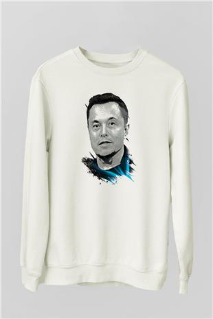Elon Musk Baskılı Beyaz Unisex Sweatshirt