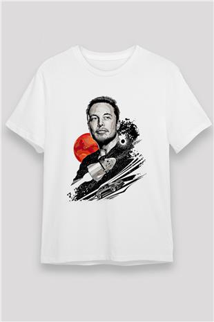 Elon Musk Baskılı Unisex Beyaz Tişört - Tshirt