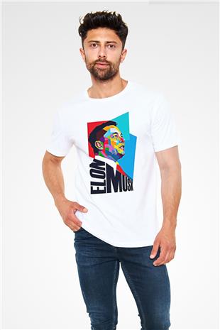 Elon Musk Baskılı Unisex Beyaz Tişört - Tshirt
