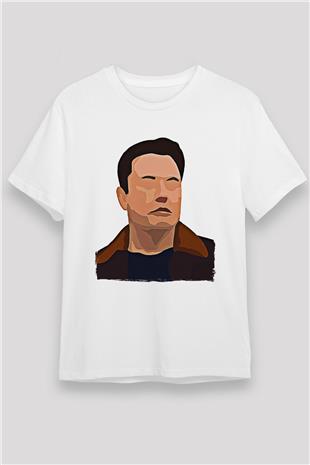 Elon Musk Baskılı Unisex Beyaz Tişört - Tshirt
