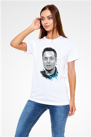 Elon Musk Baskılı Unisex Beyaz Tişört - Tshirt
