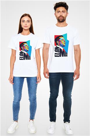 Elon Musk Baskılı Unisex Beyaz Tişört - Tshirt