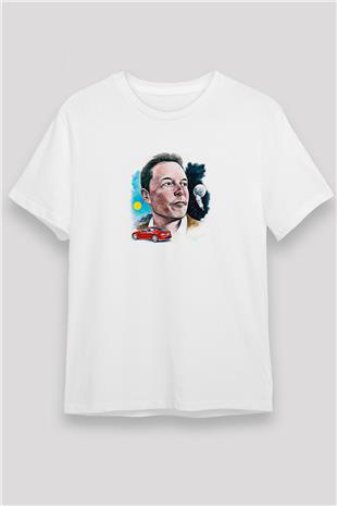 Elon Musk Baskılı Unisex Beyaz Tişört - Tshirt