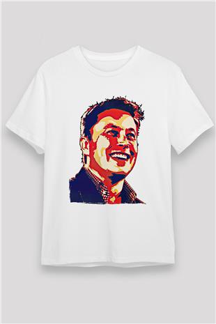 Elon Musk Baskılı Unisex Beyaz Tişört - Tshirt