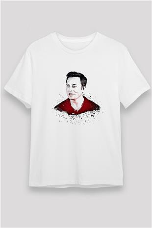 Elon Musk Baskılı Unisex Beyaz Tişört - Tshirt