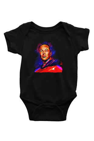 Elon Musk Baskılı Unisex Siyah Bebek Body - Zıbın
