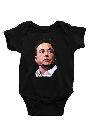Elon Musk Baskılı Unisex Siyah Bebek Body - Zıbın