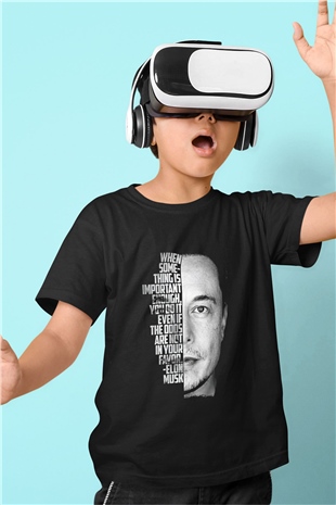 Elon Musk Baskılı Unisex Siyah Çocuk Tişört - Tshirt