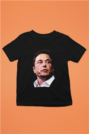 Elon Musk Baskılı Unisex Siyah Çocuk Tişört - Tshirt