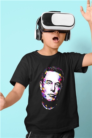 Elon Musk Baskılı Unisex Siyah Çocuk Tişört - Tshirt