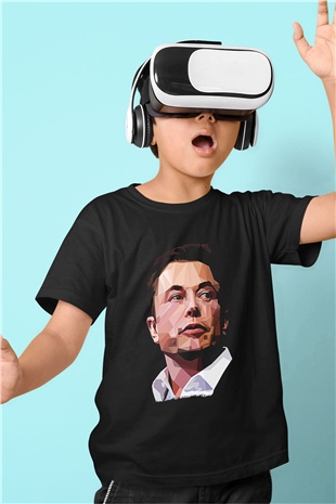 Elon Musk Baskılı Unisex Siyah Çocuk Tişört - Tshirt